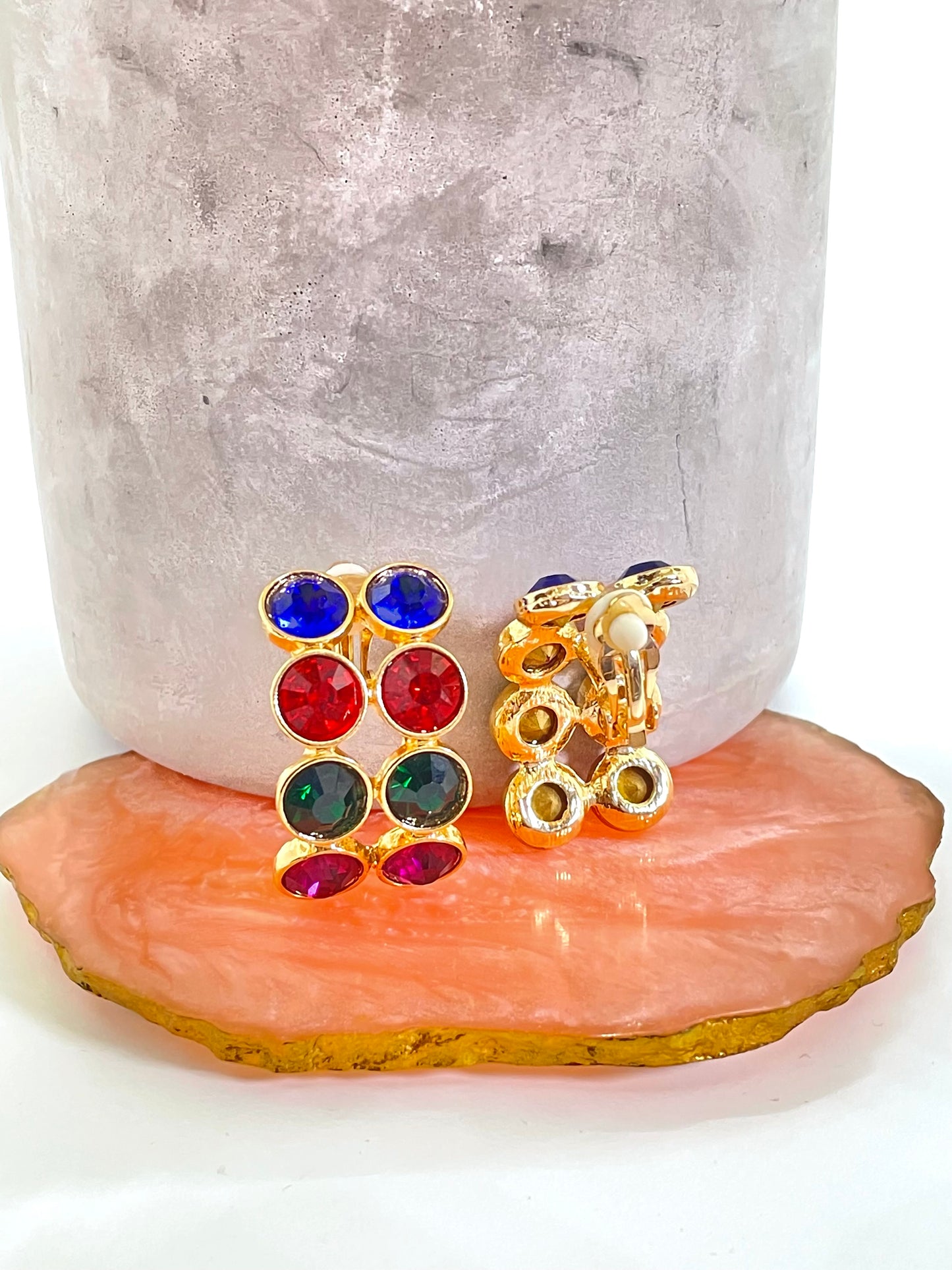 Multi Colored Stone Clip on Earrings