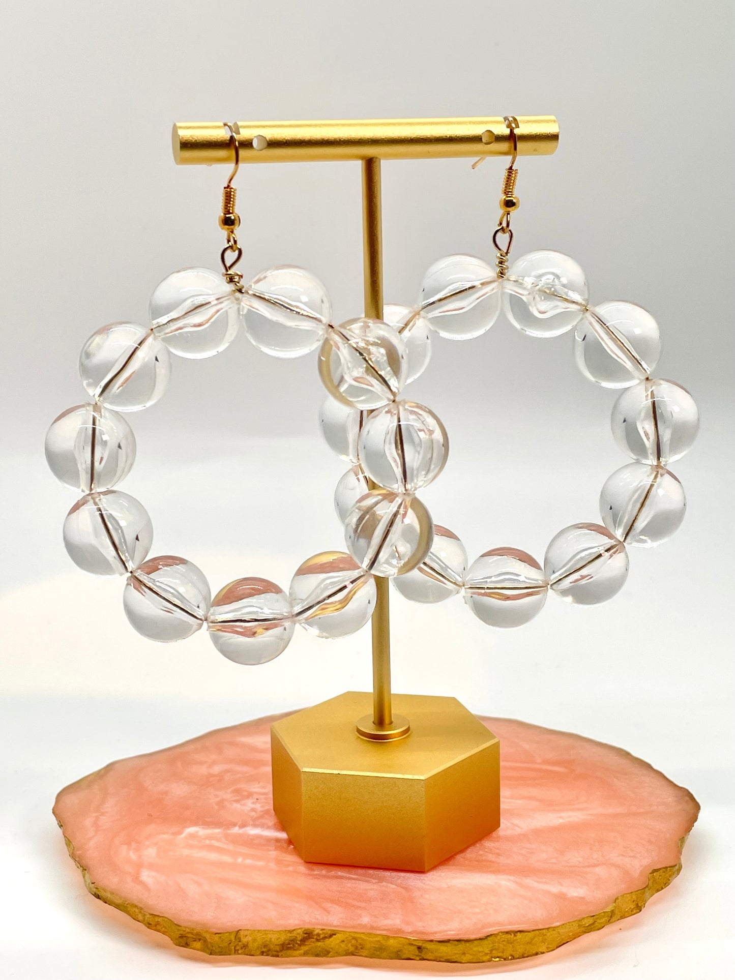 Clear Pearl Hoop Earrings