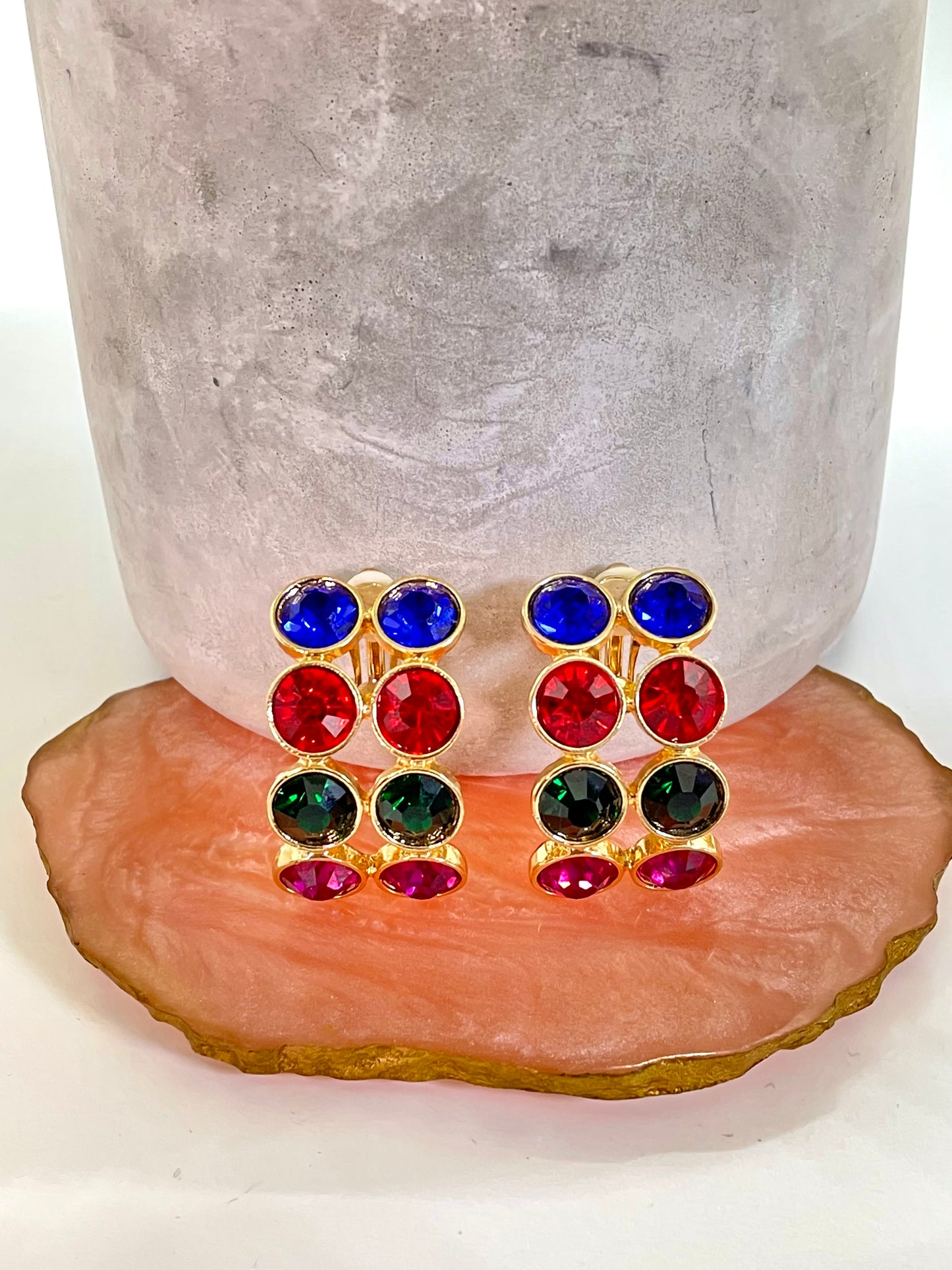 Multi Colored Stone Clip on Earrings