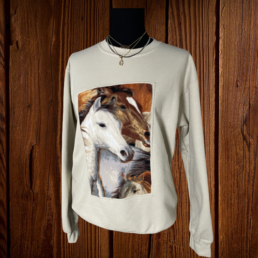 Asymmetrical Framed Horse Crewneck