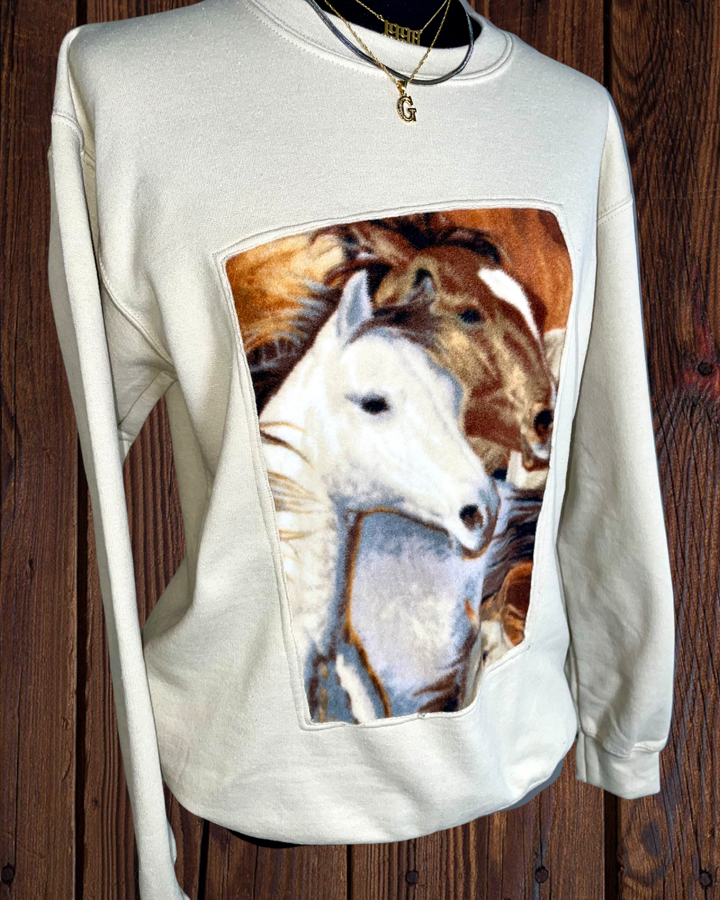 Asymmetrical Framed Horse Crewneck